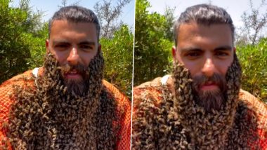 शख्स के चेहरे पर लटका है मधुमक्खियों का झुंड, उसकी दाढ़ी पर लगे छत्ते को देख हो जाएंगे हैरान (Watch Viral Video)