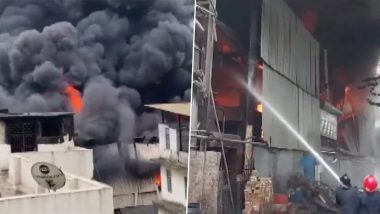 Thane Fire Video: भिवंडी के अजंता कंपाउंड में डाइंग फैक्ट्री में लगी भीषण आग, कई घर खाली कराए गए