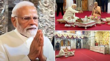 PM Modi Performs Pooja at Shrimant Dagdusheth Temple: पीएम मोदी ने पुणे के श्रीमंत दगडूशेठ मंदिर में किए दर्शन, मंत्रोच्चार के साथ की पूजा (Watch Video)