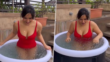 Neha Sharma ने रेड मोनोकिनी पहन बर्फ के पानी में लगाई डुबकी लगाई, सोशल मीडिया पर वीडियो हुआ वायरल (Watch Video)