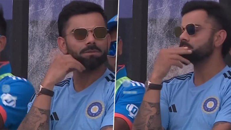 Virat Kohli Slays In Shades! वेस्टइंडीज के खिलाफ तीसरे वनडे में डगआउट में बैठे शानदार कला चश्मा में नजर आए विराट कोहली, देखें वायरल वीडियो