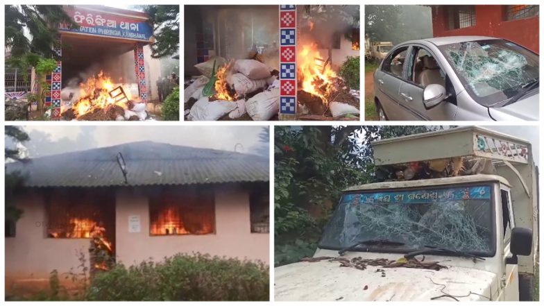 VIDEO: गांजा तस्करी में पकड़े गए थे पुलिसकर्मी, कार्रवाई ना होने पर भीड़ ने पुलिस स्टेशन में लगाई आग, जमकर की तोड़फोड़