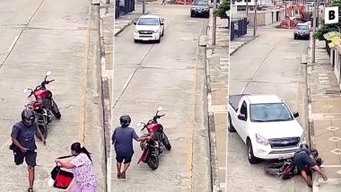 महिला से बैग लूटकर भाग रहा था बाइक सवार, कार वाले ने लुटेरे को सिखाया सबक (Watch Viral Video)