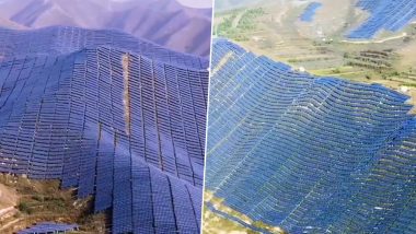 Massive Solar Farm on Mountain in China: चीन के शांक्सी प्रांत में पहाड़ पर विशाल सौर फार्म का हवाई दृश्य वायरल, देखें वीडियो