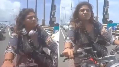 Woman Abuses Police Video: बांद्रा-वर्ली सी लिंक पर महिला बाइकर ने रोके जाने पर पुलिस को दी धमकी, किया अभद्र व्यवहार