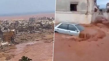 Libya's Storm Daniel Visuals: लीबिया में तूफान डैनियल का कहर, बांध टूटने के बाद आई बाढ़ से 2000 से अधिक लोगों के मरने की आशंका, देखें वीडियो