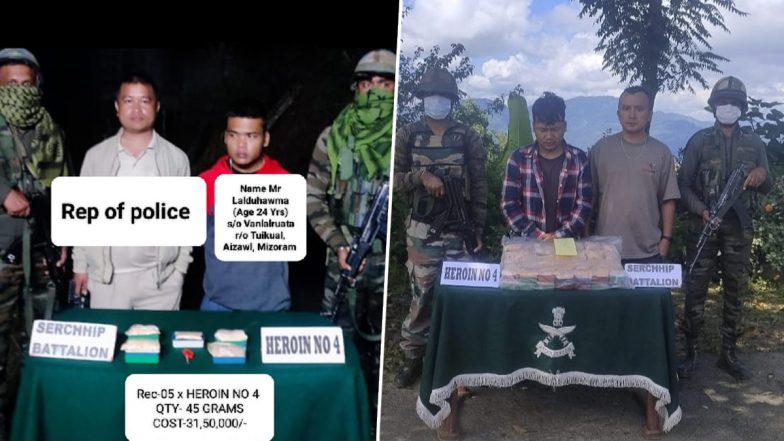 Mizoram: असम राइफल्स की बड़ी कार्रवाई, चम्फाई में 689.52 ग्राम हेरोइन बरामद, 4 गिरफ्तार
