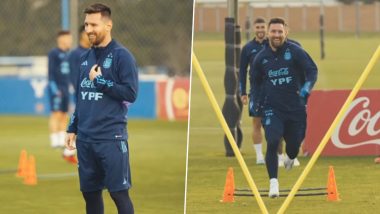 Lionel Messi Joins Argentina’s Squad Video: फीफा विश्व कप 2026 क्वालीफायर के तैयारी में जुटी अर्जेंटीना, लियोनेल मेस्सी हुए टीम में शामिल, प्रशिक्षण का देखें वीडियो