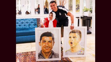 Cristiano Ronaldo Meets Iranian Painter: क्रिस्टियानो रोनाल्डो ने तेहरान में अपने पैरों से पेंटिंग करने वाली ईरानी पेंटर फतेमेह हम्मामी नसरबादी से की मुलाकात, देखें वायरल वीडियो