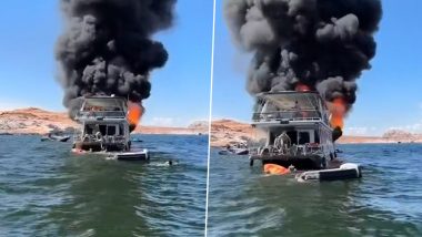 Lake Powel Boat Fire Video: पॉवेल झील में हाउस बोट पर लगी भीषण आग, 2 महीने के बच्चे समते 29 लोग थे सवार, जान बचाने के लिए झील में कूदे