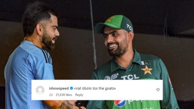 IShowSpeed Calls Virat Kohli The ‘GOAT’: सोशल मीडिया स्टार आईशोस्पीड ने बाबर आजम को चिढ़ाया, उनके इंस्टाग्राम पोस्ट के कमेंट में विराट कोहली को कहा बेस्ट