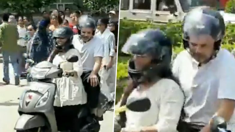 Rajasthan: राहुल गांधी ने महारानी कॉलेज में मेधावी छात्राओं को वितरित किए दोपहिया वाहन, स्कूटर पर लड़की के पीछे बैठकर की सवारी (Watch Video)