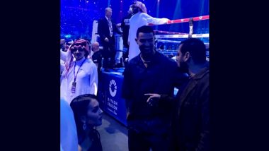 Cristiano Ronaldo Meet Salman Khan: रियाद बॉक्सिंग इवेंट में क्रिस्टियानो रोनाल्डो ने सलमान खान को नहीं किया नजरअंदाज, अफवाहों पर लगी विराम, दोनों के बीच बातचीत का फोटो वायरल