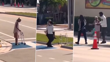 Men Help Elderly Woman: ट्रैफिक के बीच पुरुषों ने बुजुर्ग महिला को सुरक्षित सड़क पार करने में मदद की, देखें वीडियो
