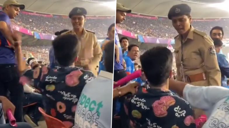 Video- Fan Fights With Female Police Officer: भारत-पाकिस्तान मैच के दौरान एक दर्शक को महिला पुलिसकर्मी ने मारा थप्पड़, व्यक्ति ने भी उठाया हाथ, वीडियो हुआ वायरल