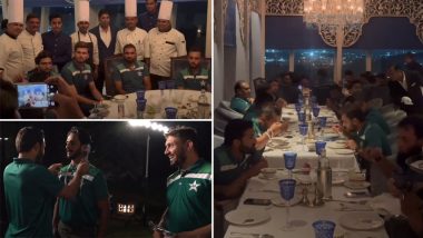 Pakistan Cricket Team Lavish Dinner In Hyderabad: पाकिस्तान क्रिकेट टीम ने आईसीसी विश्व कप पहले हैदराबाद में लाविस डिनर का लिया आनंद, देखें वीडियो