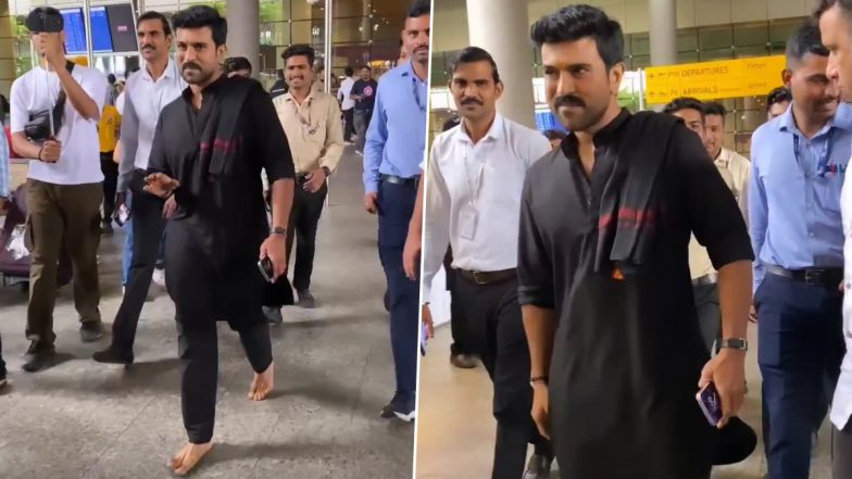नंगे पैर मुंबई एयरपोर्ट पर स्पॉट हुए Ram Charan, RRR एक्टर की सादगी ने जीता फैंस का दिल (Watch Video)