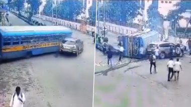 Kolkata Road Accident Video: रेड लाइट जंप करने के बाद तेज रफ्तार बस एसयूवी से टकराई बस, घटना की भयावह क्लिप आई सामने