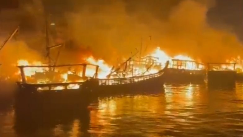 Andhra Pradesh Fishing Harbour Fire Video: विशाखापत्तनम के मछली पकड़ने के बंदरगाह में लगी भीषण आग, दमकल की कई गाड़ियां मौके पर पहुंचीं, देखें वीडियो
