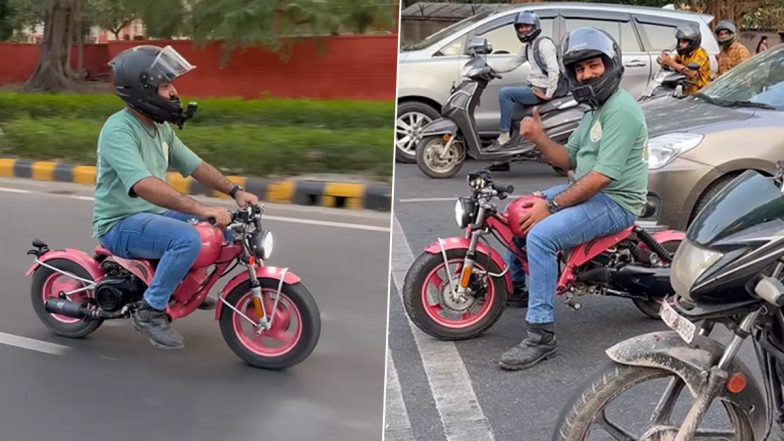 Man Riding Mini Pink Bullet: दिल्ली की सड़कों पर मिनी गुलाबी बुलेट चलाते दिखा शख्स, इंटरनेट पर वीडियो वायरल