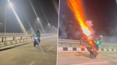 Dangerous Bike Stunt Video: आतिशबाजी के साथ खतरनाक स्टंट कर रहा था बाइकर, वीडियो वायरल होने के बाद गिरफ्तार