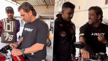 MS Dhoni Cleans Fan SuperBike: एमएस धोनी ने फैन की सुपर बाइक को अपनी टीशर्ट से किया साफ, फिर दिया ऑटोग्राफ, देखें खुबसूरत विडियो