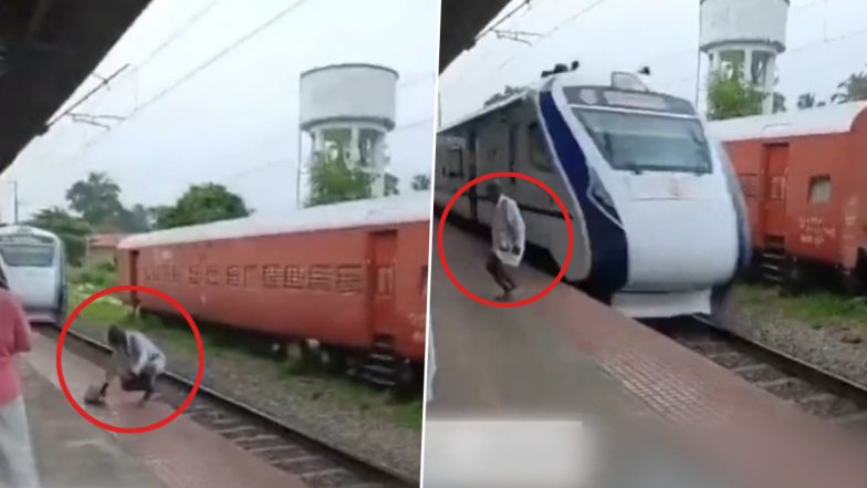 Video: ट्रैक पार कर रहा था बुजुर्ग, तभी पीछे से गुजरी वंदेभारत, बाल-बाल बची जान, देखें वीडियो