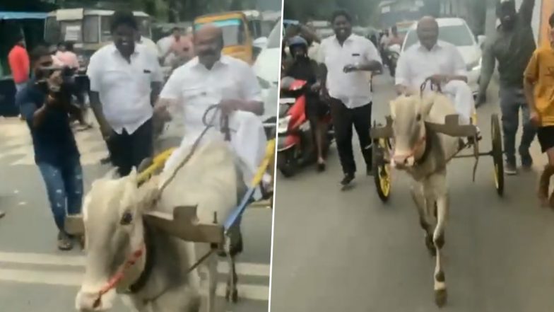 VIDEO: तमिलनाडु की सड़कों पर AIADMK के वरिष्ठ नेता डी जयकुमार ने DMK सरकार के खिलाफ दौड़ाई बैलगाड़ी, जानें क्यों