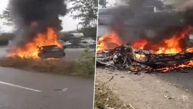 Jaguar Car Catches Fire: दिल्ली-जयपुर हाईवे पर चलती जगुआर में लगी आग, देखते ही देखते जलकर हुई राख- Watch Video