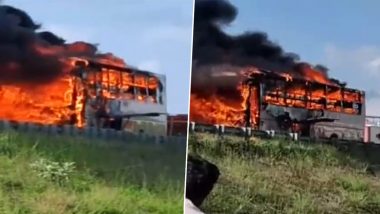 Tamil Nadu Bus Fire Video: बेंगलुरु से केरल जा रही प्राइवेट बस में तमिलनाडू में लगी आग, ड्राइवर-कंडक्टर ने कूदकर बचाई अपनी जान