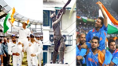 Sachin Tendulkar's Statue Unveiled: वानखेड़े में सचिन तेंदुलकर के स्टैच्यू का अनावरण, सचिन-सचिन से गूंजा स्टेडियम, देखें VIDEO