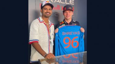 Shreyas Iyer Gifts Jersey To Max Verstappen: श्रेयस अय्यर ने बेल्जियम के F1 स्टार मैक्स वेरस्टैपेन को गिफ्ट में दी भारतीय क्रिकेट टीम की अपनी जर्सी, देखें तस्वीर