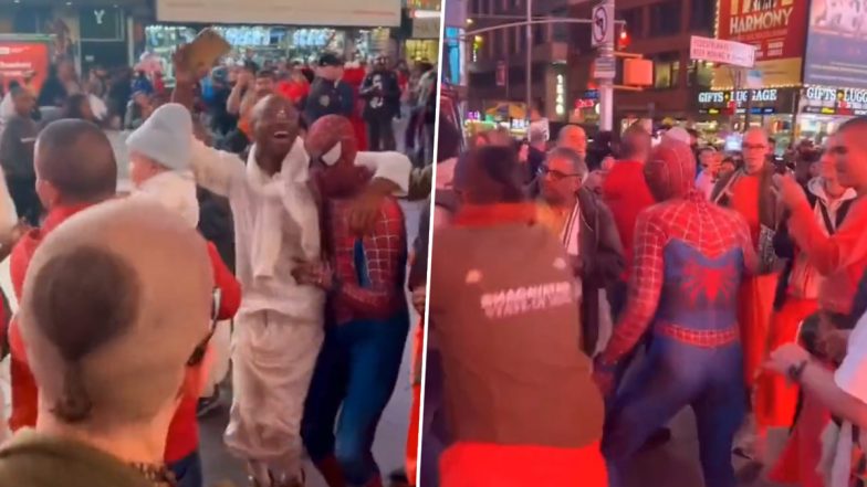 Spider Man Dances With Devotees: टाइम्स स्क्वायर पर संकीर्तन भक्तों के साथ स्पाइडर मैन ने किया डांस, वीडियो हुआ वायरल