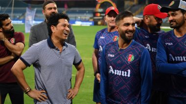 Sachin Tendulkar Meets Afghanistan Players: ऑस्ट्रेलिया के खिलाफ मैच से पहले वानखेड़े स्टेडियम में अफगानिस्तान के खिलाड़ियों से मिले सचिन तेंदुलकर, देखें तस्वीरें