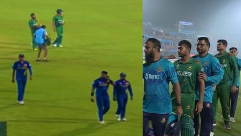 SL Players Refuse to Shake Hands with BAN Players: बांग्लादेश के खिलाफ मैच में हार के बाद श्रीलंकाई खिलाड़ियों ने हाथ मिलाने से किया इनकार, एंजेलो मैथ्यूज के विकेट कारण गुस्से में थी टीम, देखें वायरल विडियो