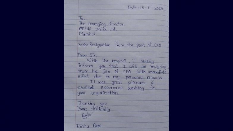 Mitshi India CFO Rinku Patel Quits: मित्सी इंडिया के सीएफओ रिंकू पटेल ने दिया इस्तीफा, हाथ से लिखा Resignation Letter हो रहा वायरल