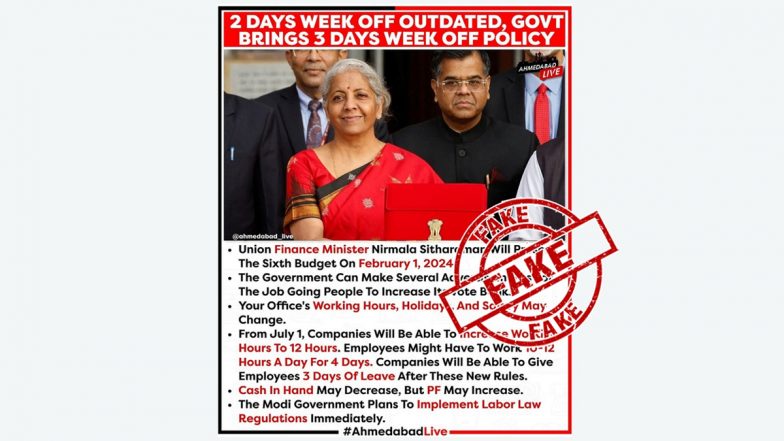 Fact Check: वित्त मंत्री निर्मला सीतारमण मोदी सरकार के 2024 के बजट में तीन दिन वीक ऑफ नीति की घोषणा करेंगी? जानें वायरल खबर का सच