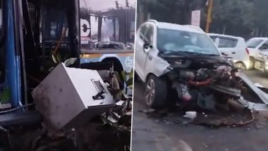 Delhi Road Accident: दिल्ली में तेज रफ़्तार DTC बस ने कार को मारी टक्कर, उड़ गए पचखडे- देखें वीडियो