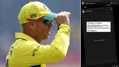 SRH Blocks David Warner On Social Media: एसआरएच ने सोशल मीडिया पर डेविड वार्नर को किया ब्लॉक, पैट कमिंस और ट्रैविस हेड को बधाई देने के दौरान किया खुलासा