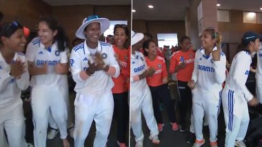 Women Players Fun In Dressing Room: इंग्लैंड पर एकतरफा टेस्ट जीत के बाद ड्रेसिंग रूम में जमकर जश्न मनाई टीम इंडिया की महिला खिलाड़ी, देखें वीडियो 