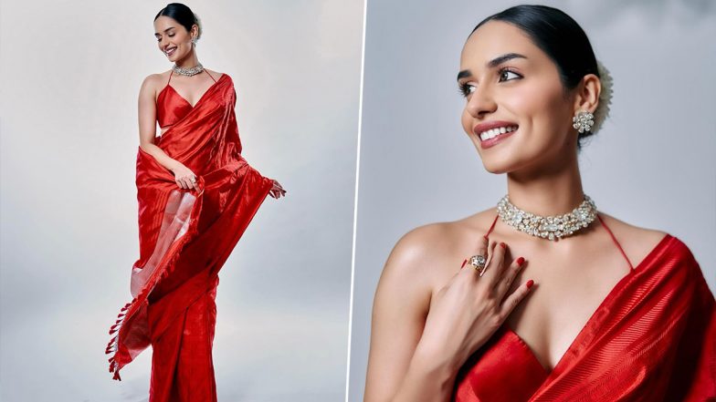 Manushi Chhillar ने रेड साड़ी पगन दिए किलर पोज, एक्ट्रेस की दिलकश अदाओं ने धड़काया यूजर्स का दिल (View Pics)