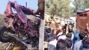 Rajasthan Road Accident: सीकर में दो ट्रक और एक कार के बीच भीषण टक्कर, 3 लोगों की मौत, देखें वीडियो