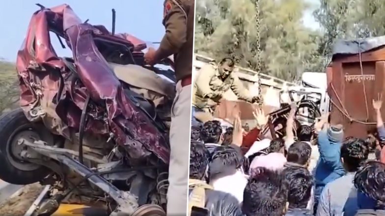 Rajasthan Road Accident: सीकर में दो ट्रक और एक कार के बीच भीषण टक्कर, 3 लोगों की मौत, देखें वीडियो