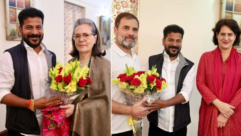 Revanth Reddy Telangana New CM: तेलंगाना के मनोनीत सीएम रेवंत रेड्डी शपथ ग्रहण से पहले पहुंचे दिल्ली, सोनिया, राहुल और प्रियंका से की मुलाकात (See Pics)