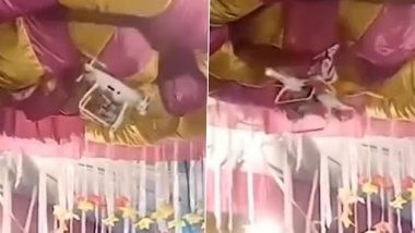 Drone Stuck in Wedding Hall: शादी के हॉल में जा फंसा उड़ता हुआ ड्रोन, नजारा देख हंसने लगे मेहमान (Watch Viral Video)