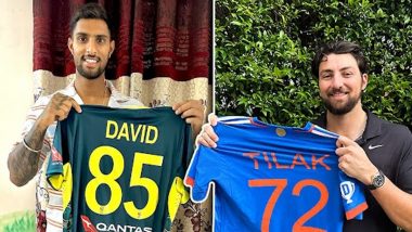 Tilak Varma- Tim David Exchange Jerseys: भारत- ऑस्ट्रेलिया के बीच T20I सीरीज के बाद MI टीममेट्स तिलक वर्मा और टिम डेविड ने की जर्सी अदला- बदली, देखें Photo