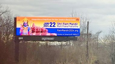 Bhagwan Shri Ram Billboards In America: अमेरिका में लगी अयोध्या मंदिर की होर्डिंग, विश्व हिंदू परिषद ने भगवन राम की 'प्राण प्रतिष्ठा' के संदेशों को किया प्रदर्शित