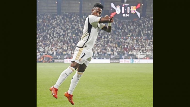 Real Madrid Star SIUUU Celebration: गोल करने के बाद रियल मैड्रिड स्टार Vinicius Junior ने Cristiano Ronaldo के अंदाज में एसआईयूयूयू कर मनाया जश्न, देखें वीडियो 