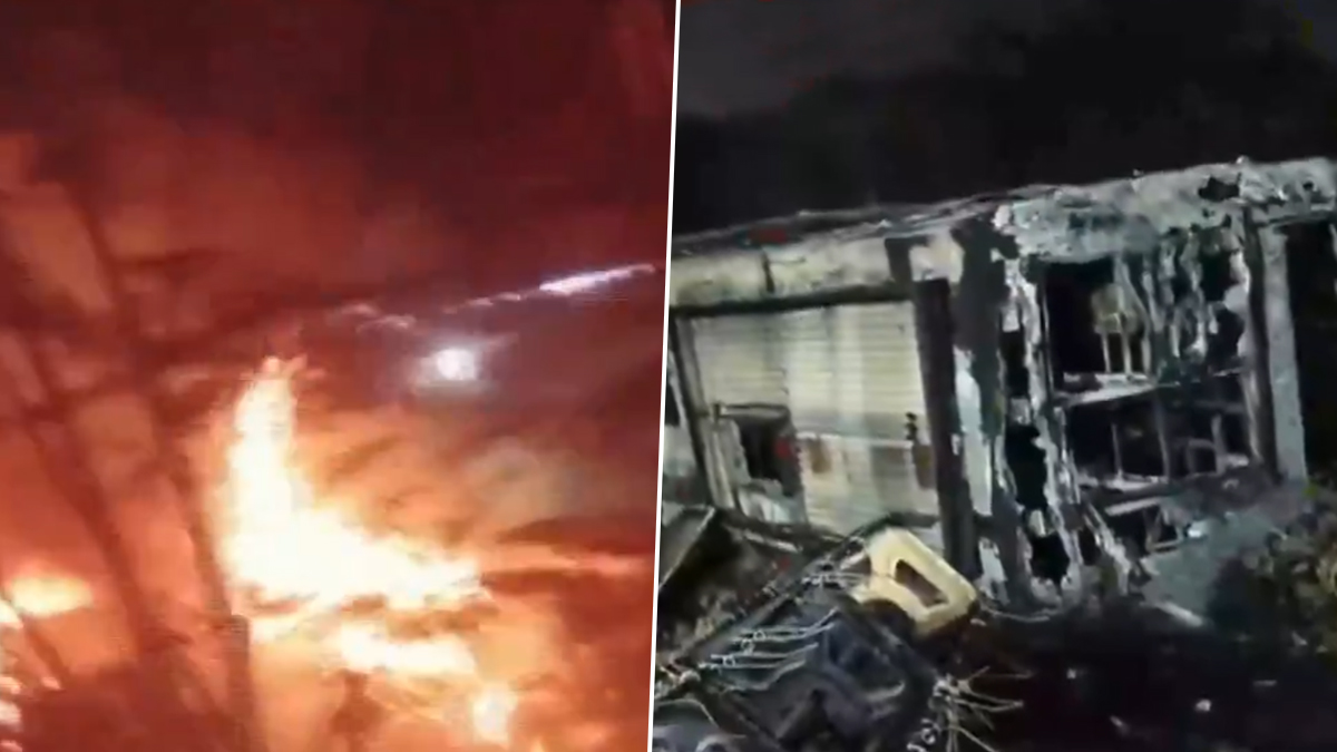 Telangana Bus Fire: तेलंगाना में बड़ा हादसा, यात्रियों से भरी प्राइवेट बस  में लगी आग, धू-धूकर जली, एक की मौत; पांच जख्मी- देखें भयावह VIDEO | 🇮🇳  LatestLY हिन्दी