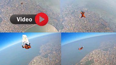 Mumbai Para Jump Video: गजब का नजारा! मरीन ड्राइव में शानदार पैराशूट जंप, 16 हजार फीट की ऊंचाई से कूदा जवान